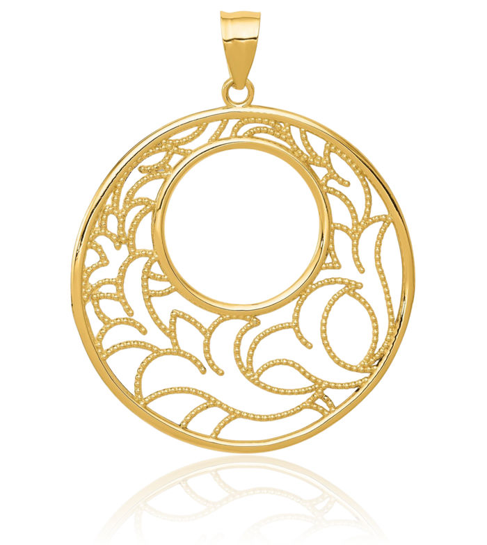 14K Solid Yellow Gold Circle Round Geometric Necklace Chain Pendant Charm