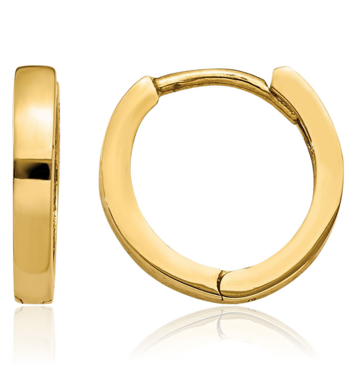 14K Solid Yellow Gold Round Huggie Mini Hoop Earrings