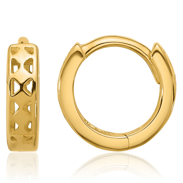 14K Solid Yellow Gold Round Huggie Mini Hoop Earrings