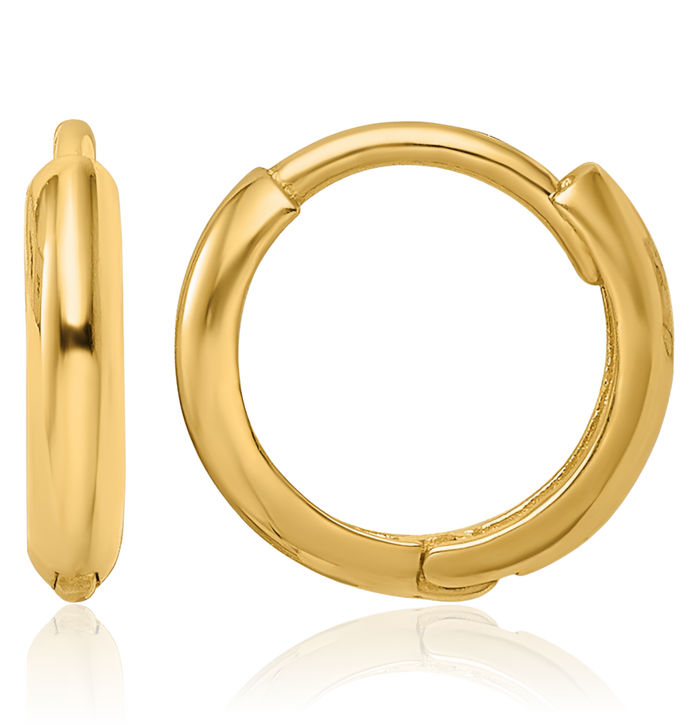 14K Solid Yellow Gold Round Huggie Mini Hoop Earrings