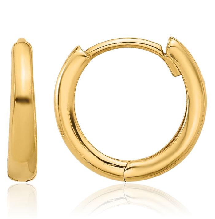 14K Solid Yellow Gold Round Huggie Mini Small Hoop Earrings