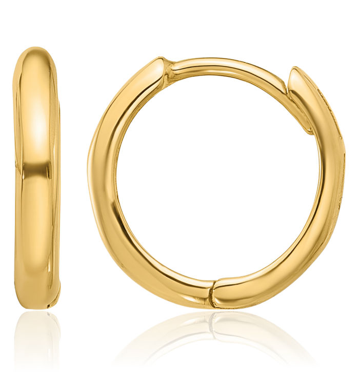 14K Solid Yellow Gold Round Huggie Mini Small Hoop Earrings