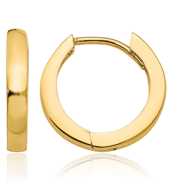 14K Solid Yellow Gold Round Huggie Small Hoop Earrings