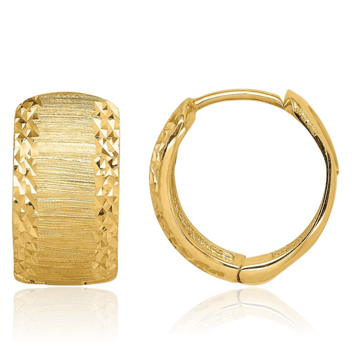 14K Solid Yellow Gold Round Huggie Small Hoop Earrings