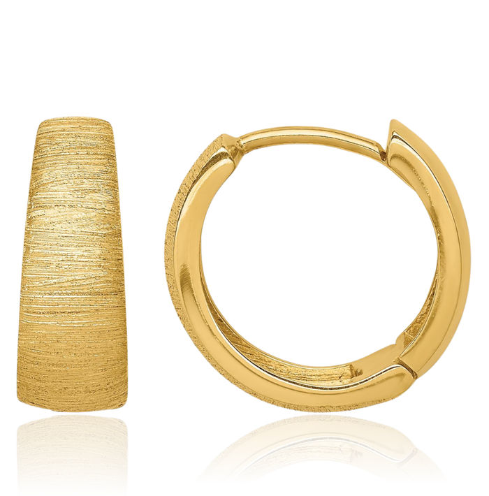 14K Solid Yellow Gold Round Huggie Small Hoop Earrings