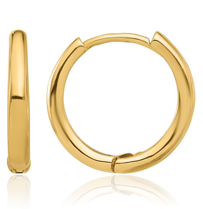 14K Solid Yellow Gold Round Huggie Small Hoop Earrings