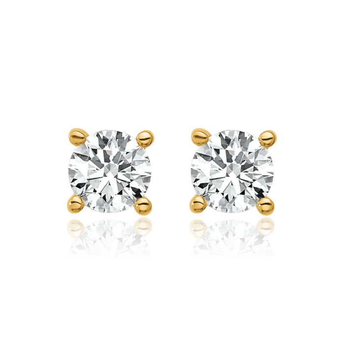 14K Solid Yellow Gold Round Lab Diamond Screw Back Stud Earrings