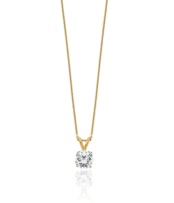 14K Solid Yellow Gold Round Lab Diamond Solitaire Necklace Chain