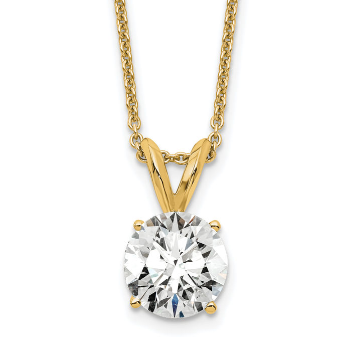 14K Solid Yellow Gold Round Lab Diamond Solitaire Necklace Chain