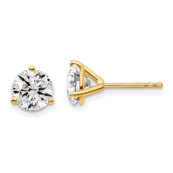 14K Solid Yellow Gold Round Lab Diamond Stud Earrings