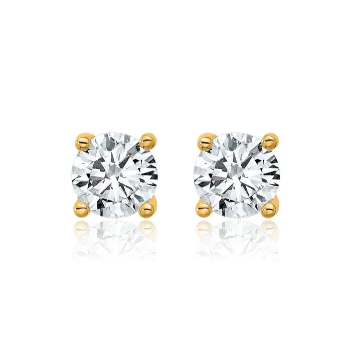 14K Solid Yellow Gold Round Lab Diamond Stud Earrings