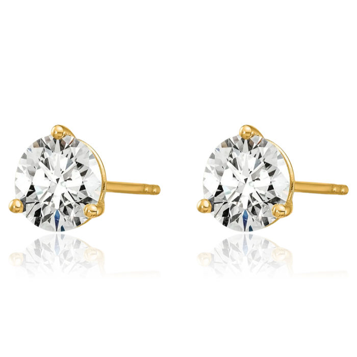 14K Solid Yellow Gold Round Lab Diamond Stud Earrings