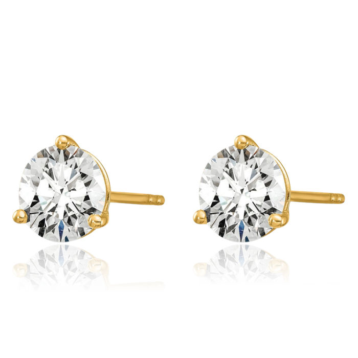 14K Solid Yellow Gold Round Lab Diamond Stud Earrings