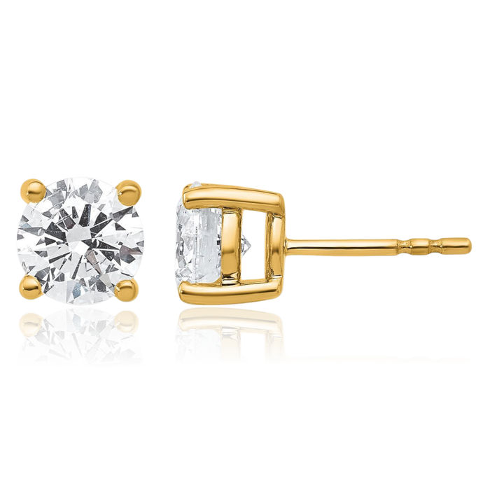 14K Solid Yellow Gold Round Lab Diamond Stud Earrings