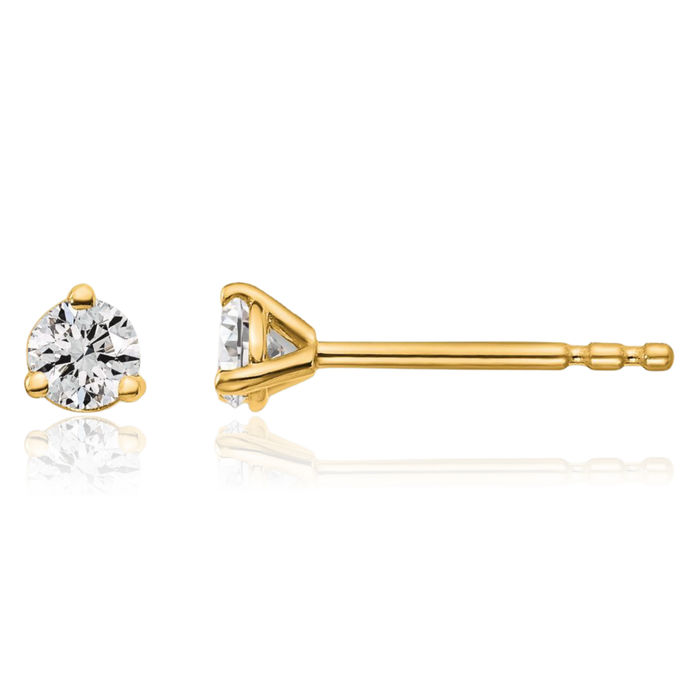 14K Solid Yellow Gold Round Lab Diamond Stud Earrings