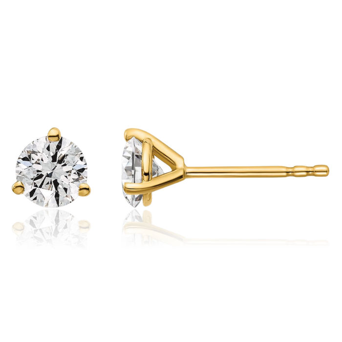 14K Solid Yellow Gold Round Lab Diamond Stud Earrings