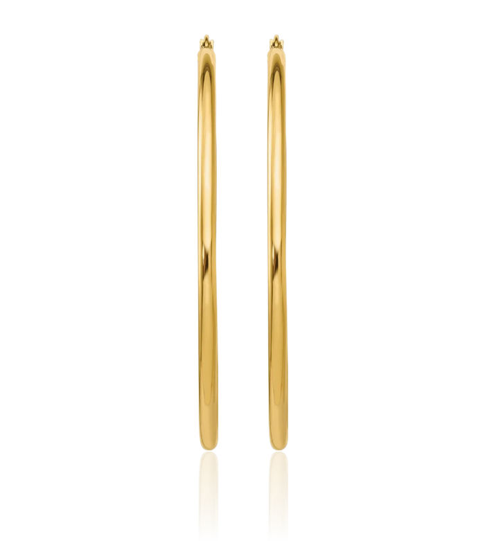 14K Solid Yellow Gold Round Large Hoop Earrings