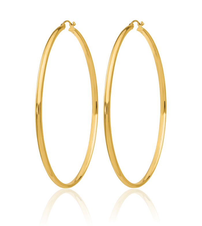 14K Solid Yellow Gold Round Large Hoop Earrings