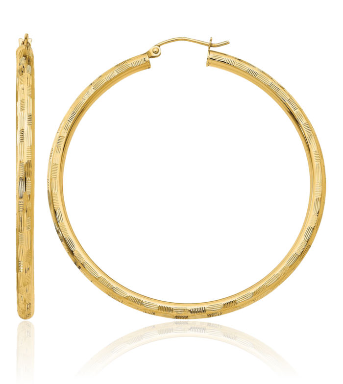 14K Solid Yellow Gold Round Large Hoop Earrings