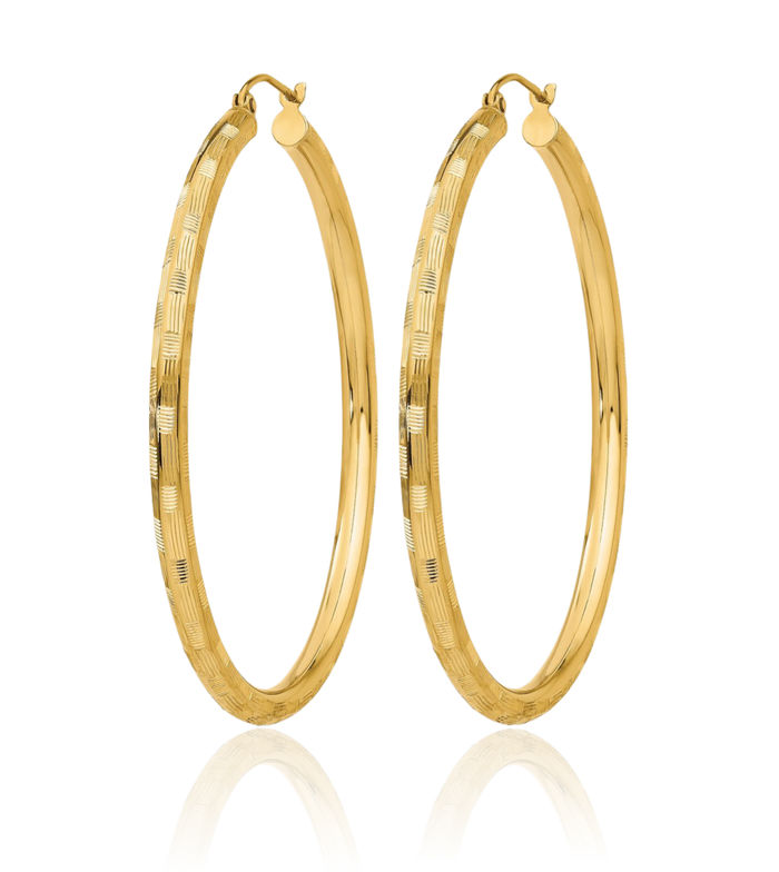 14K Solid Yellow Gold Round Large Hoop Earrings