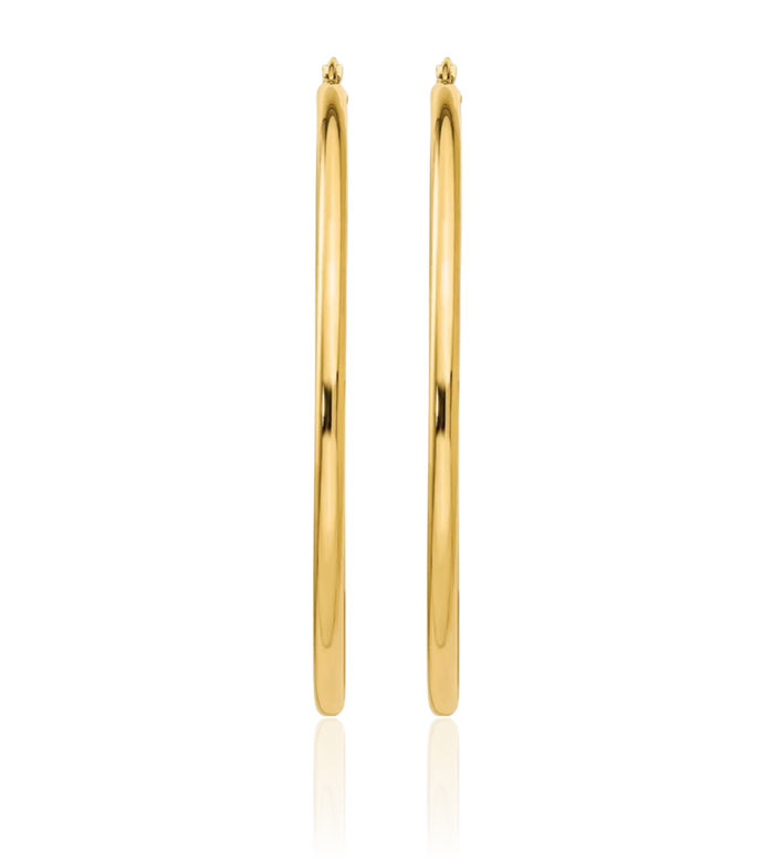 14K Solid Yellow Gold Round Tube Large Hoop Earrings