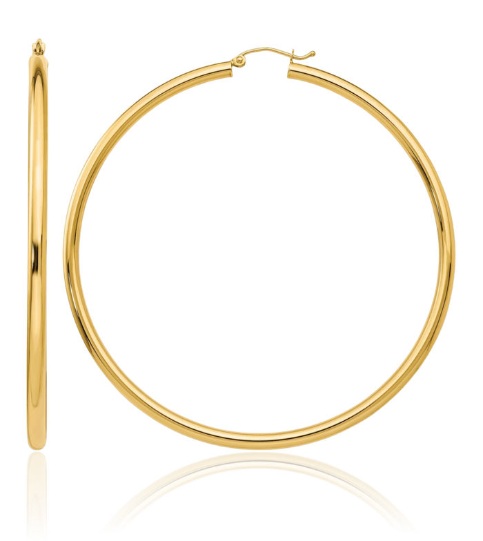 14K Solid Yellow Gold Round Tube Large Hoop Earrings