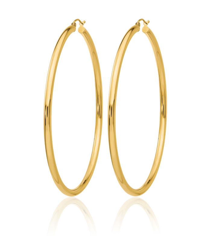 14K Solid Yellow Gold Round Tube Large Hoop Earrings