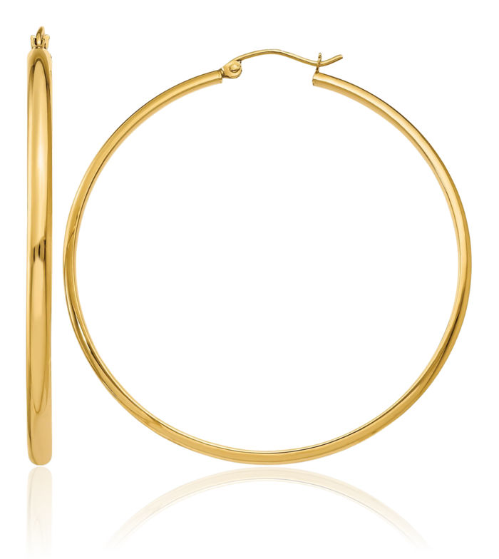 14K Solid Yellow Gold Round Large Hoop Earrings