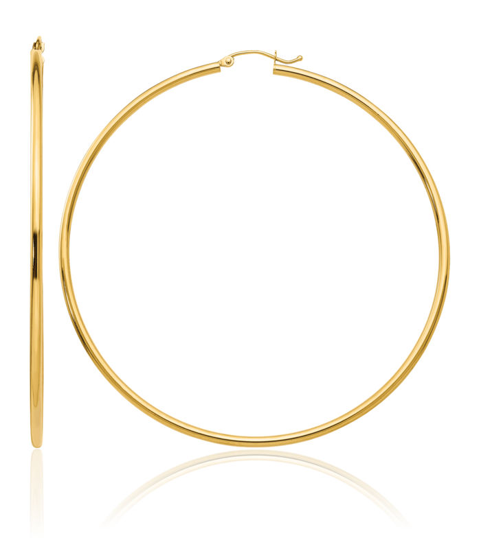 14K Solid Yellow Gold Round Tube Large Hoop Earrings