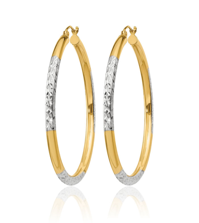 14K Solid Yellow Gold Round Large Hoop Earrings