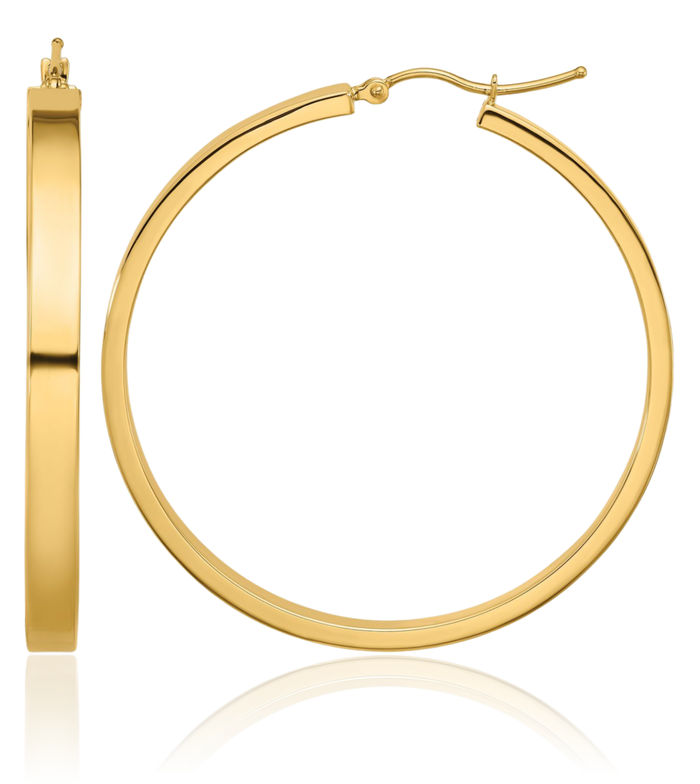 14K Solid Yellow Gold Round Large Hoop Earrings