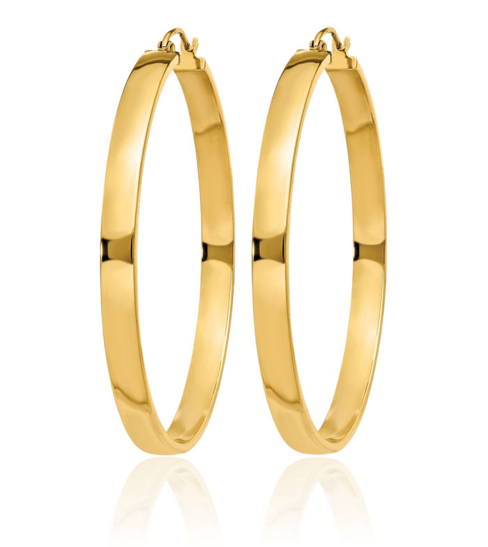 14K Solid Yellow Gold Round Large Hoop Earrings