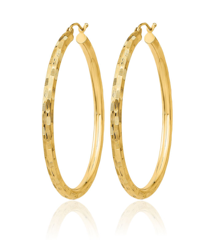 14K Solid Yellow Gold Round Large Hoop Earrings