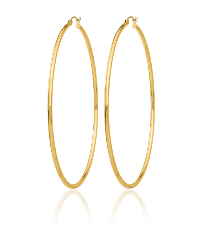 14K Solid Yellow Gold Round Tube Large Hoop Earrings