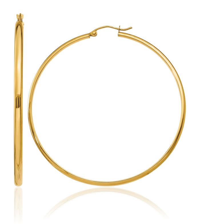 14K Solid Yellow Gold Round Large Hoop Earrings