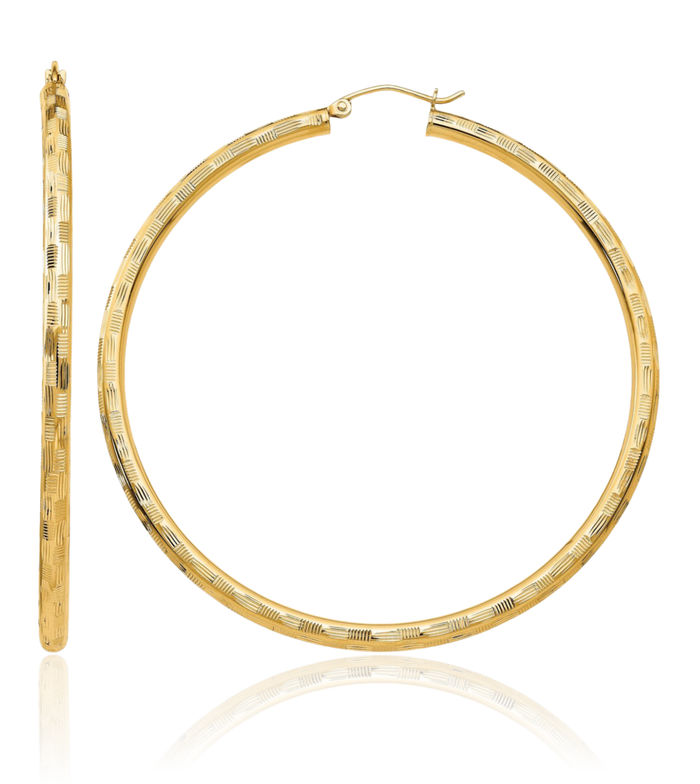 14K Solid Yellow Gold Round Large Hoop Earrings