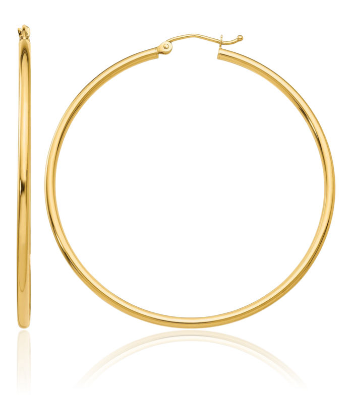 14K Solid Yellow Gold Tube Round Large Hoop Earrings