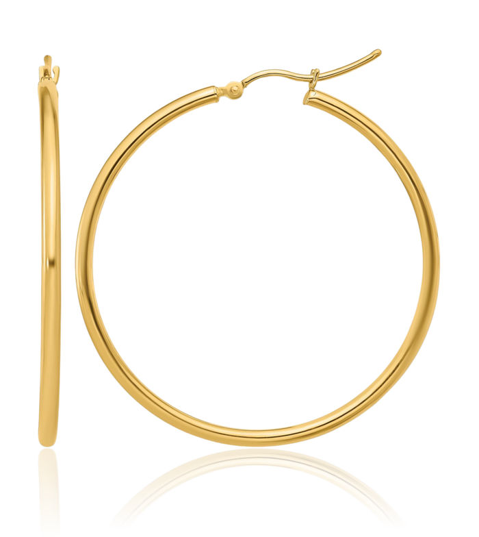 14K Solid Yellow Gold Round Large Hoop Earrings