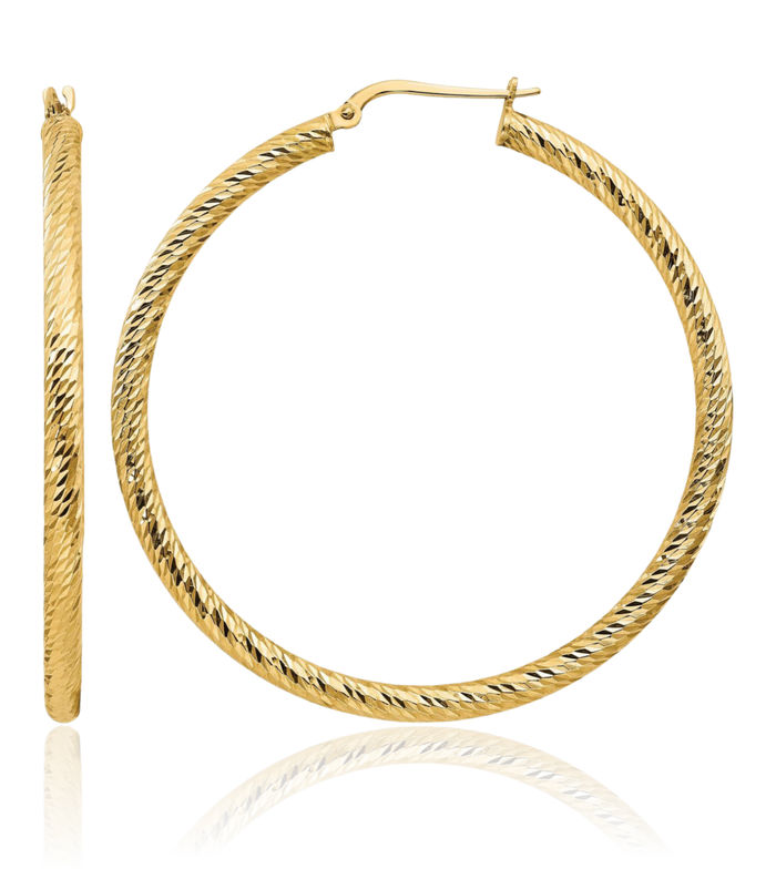 14K Solid Yellow Gold Round Large Hoop Earrings