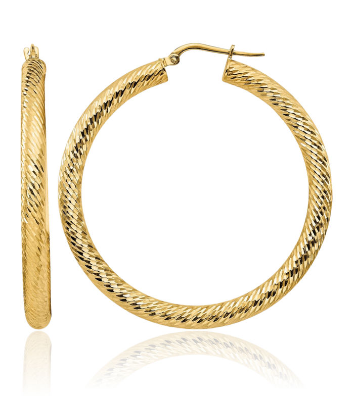 14K Solid Yellow Gold Round Large Hoop Earrings