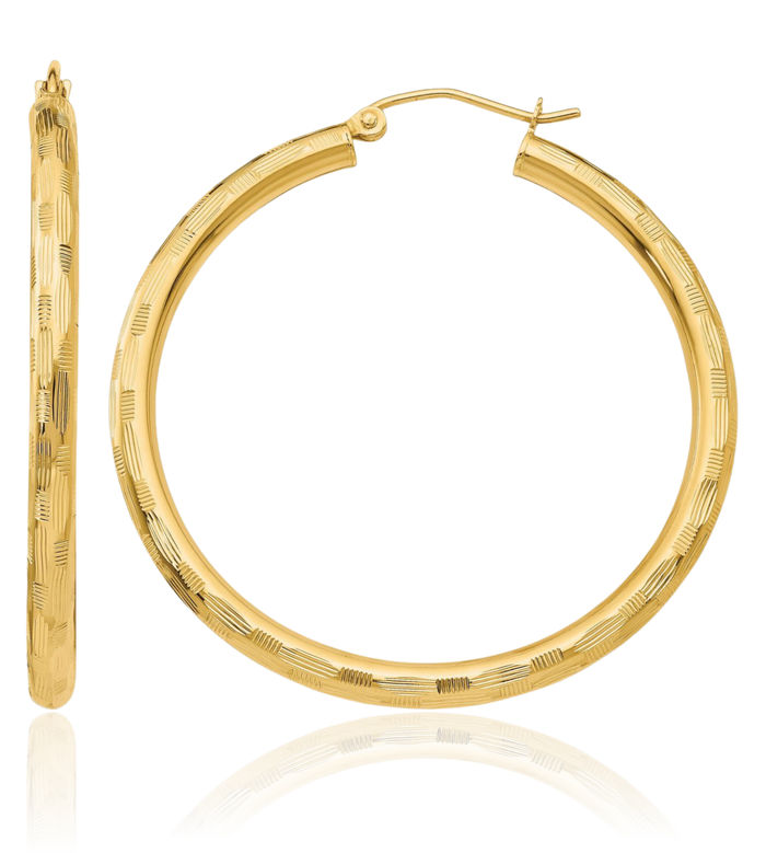 14K Solid Yellow Gold Round Large Hoop Earrings