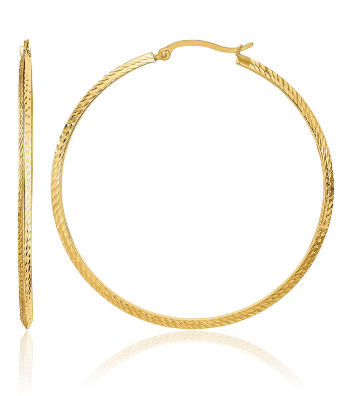 14K Solid Yellow Gold Round Large Hoop Earrings