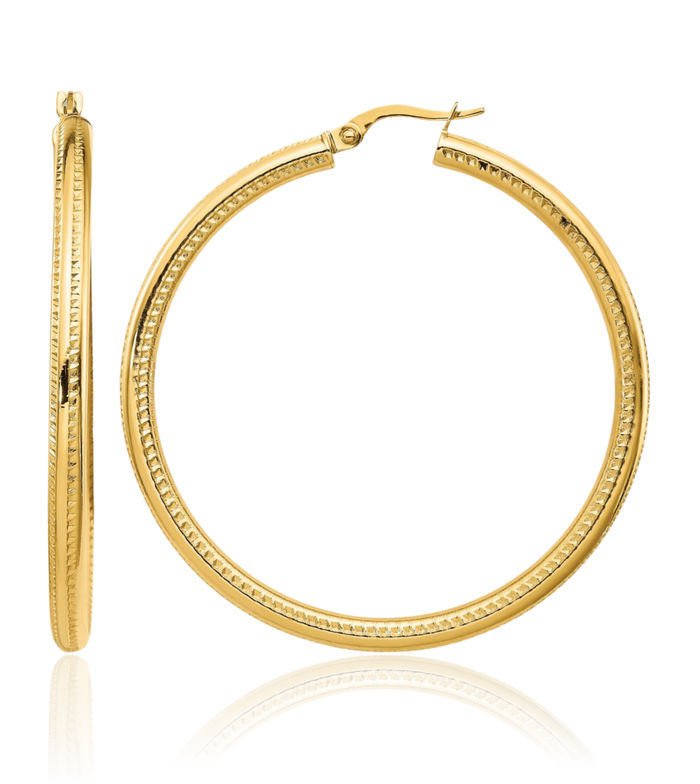 14K Solid Yellow Gold Round Large Hoop Earrings