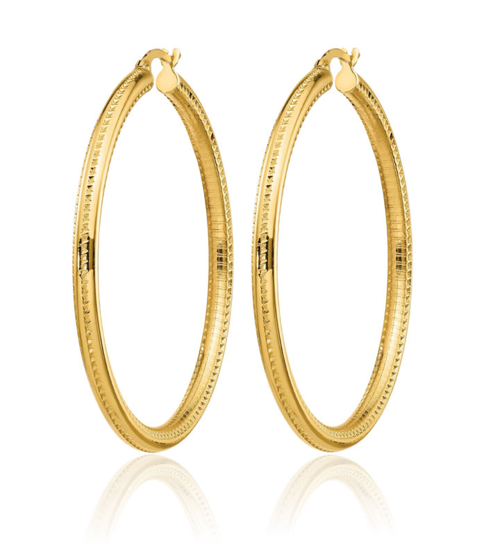 14K Solid Yellow Gold Round Large Hoop Earrings