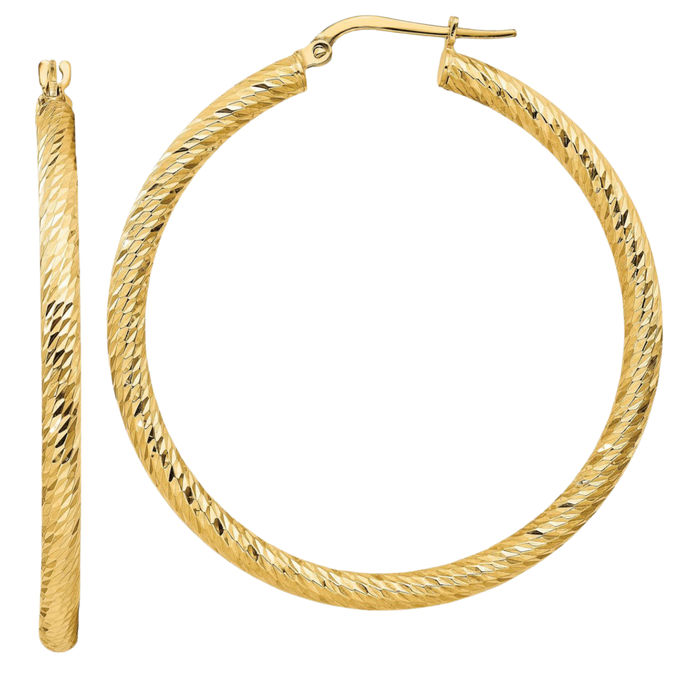 14K Solid Yellow Gold Round Large Hoop Earrings