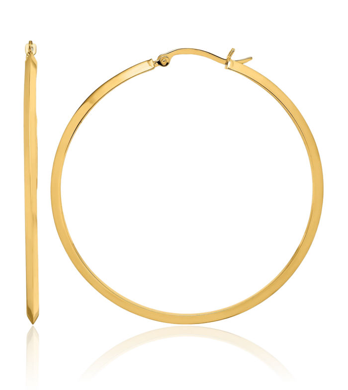 14K Solid Yellow Gold Round Large Hoop Earrings