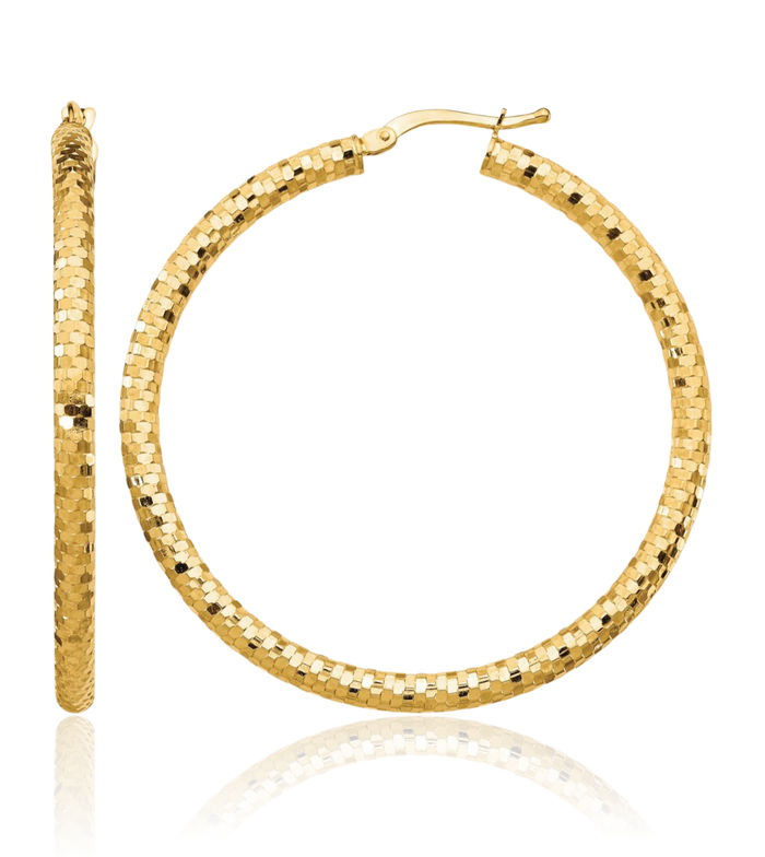 14K Solid Yellow Gold Round Large Hoop Earrings