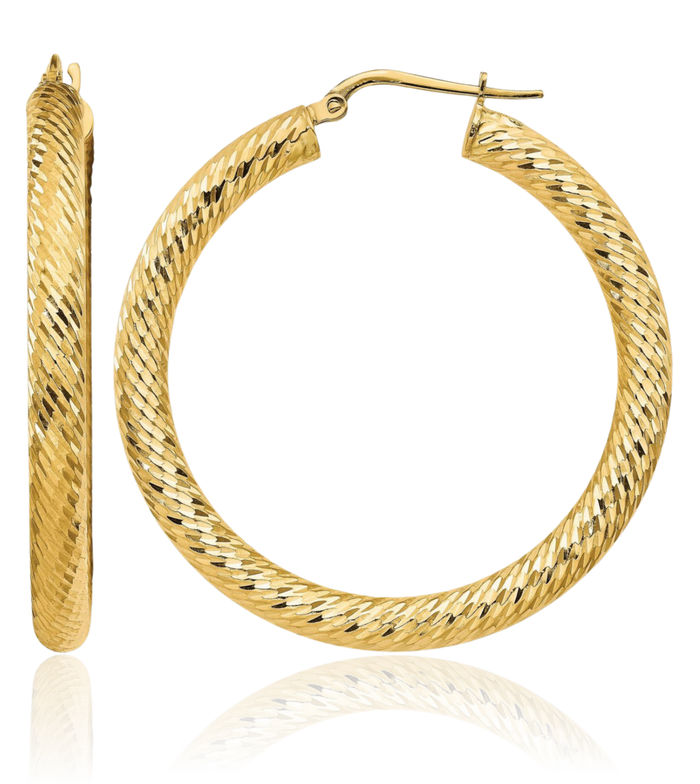 14K Solid Yellow Gold Round Large Hoop Earrings