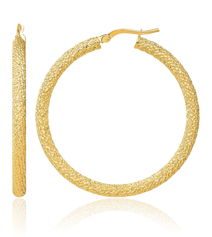 14K Solid Yellow Gold Round Large Hoop Earrings