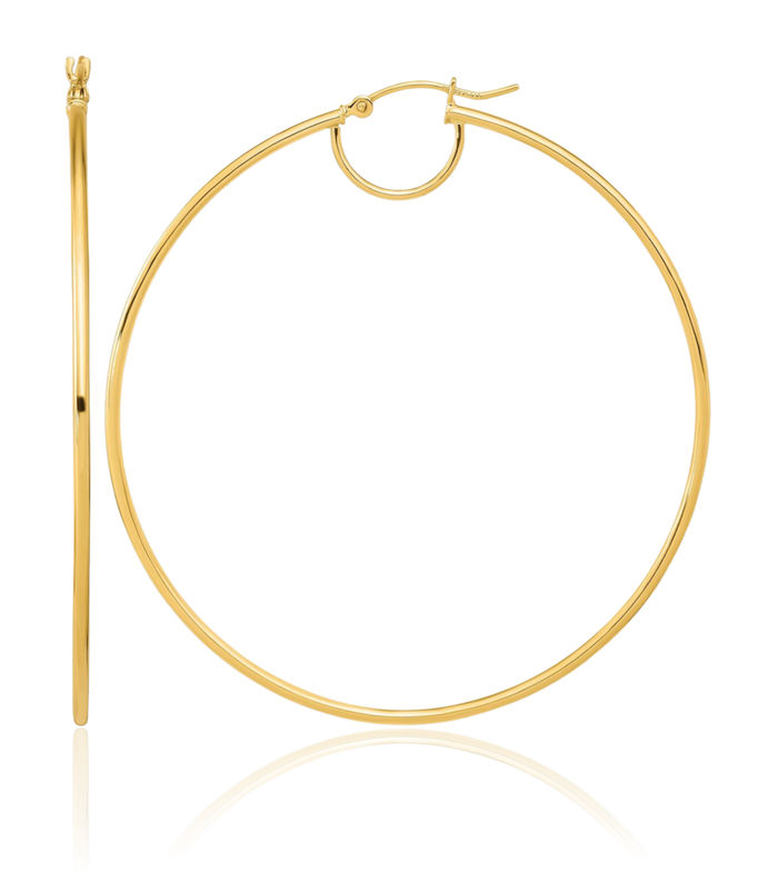 14K Solid Yellow Gold Round Large Hoop Earrings